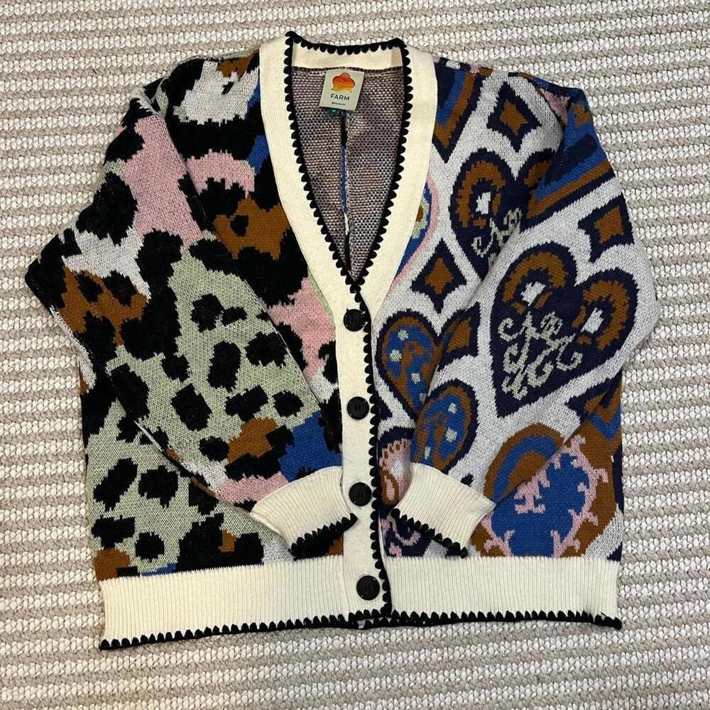 FARM RIO Mixed Ikat Hearts Knit Cardigan - Picture 3 of 8